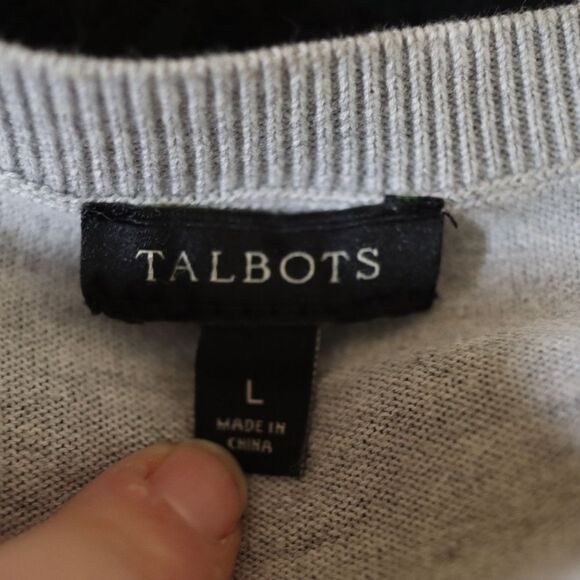 Talbots Gray and Blue Beaded Short Sleeve Blouse Large - Picture 12 of 13